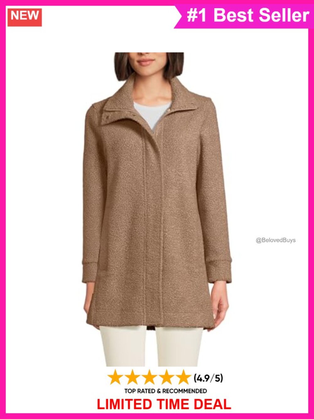 Womens Boucle Fleece Coat Snap Collar Winter Jacket